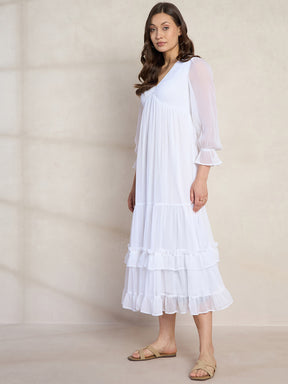 White Smocking Tiered Maxi Dress