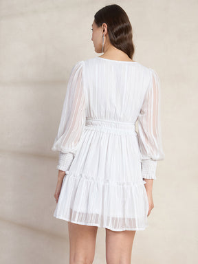 White Lurex Tiered Mini Dress