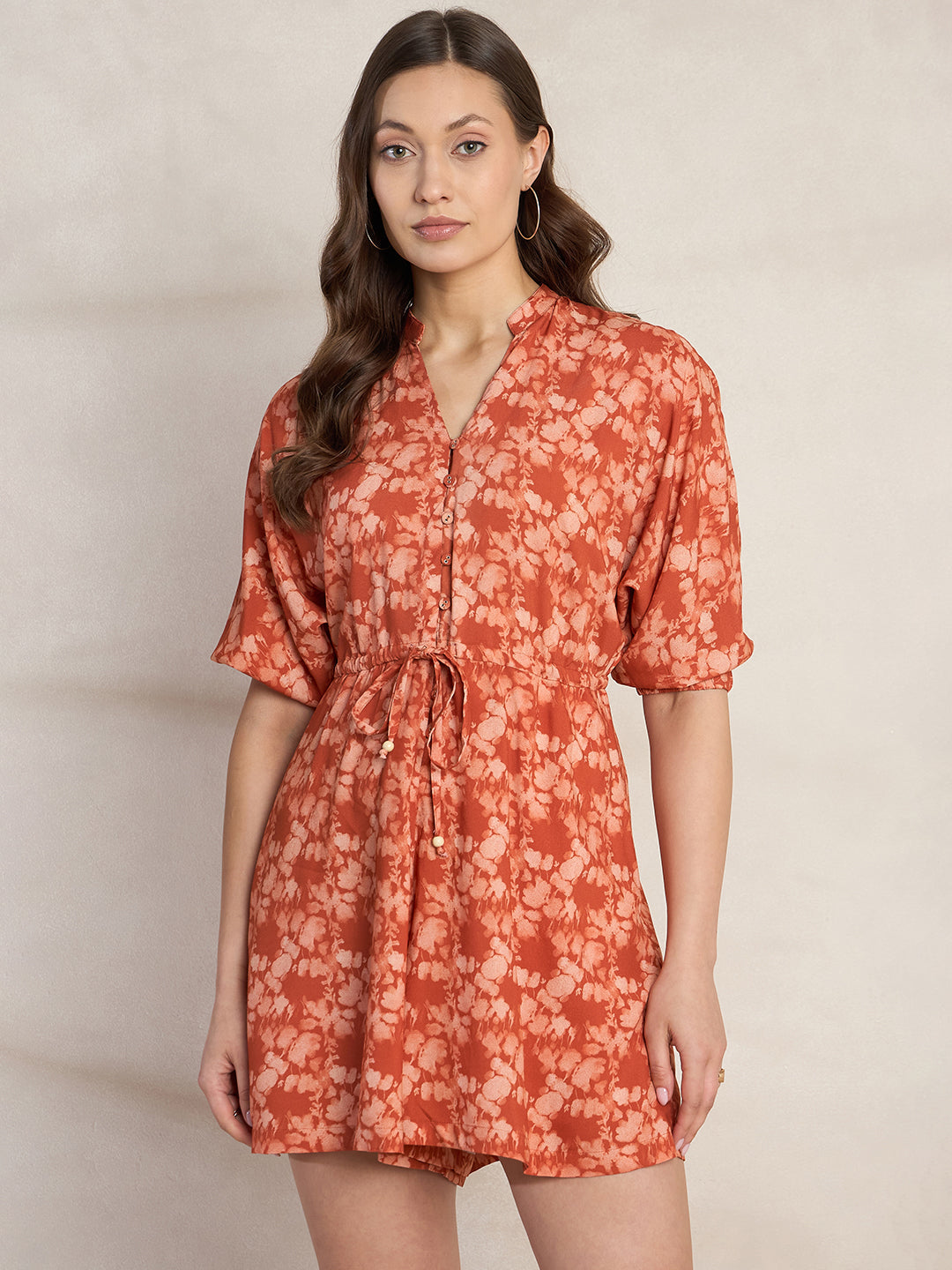 Orange Floral Print Playsuit