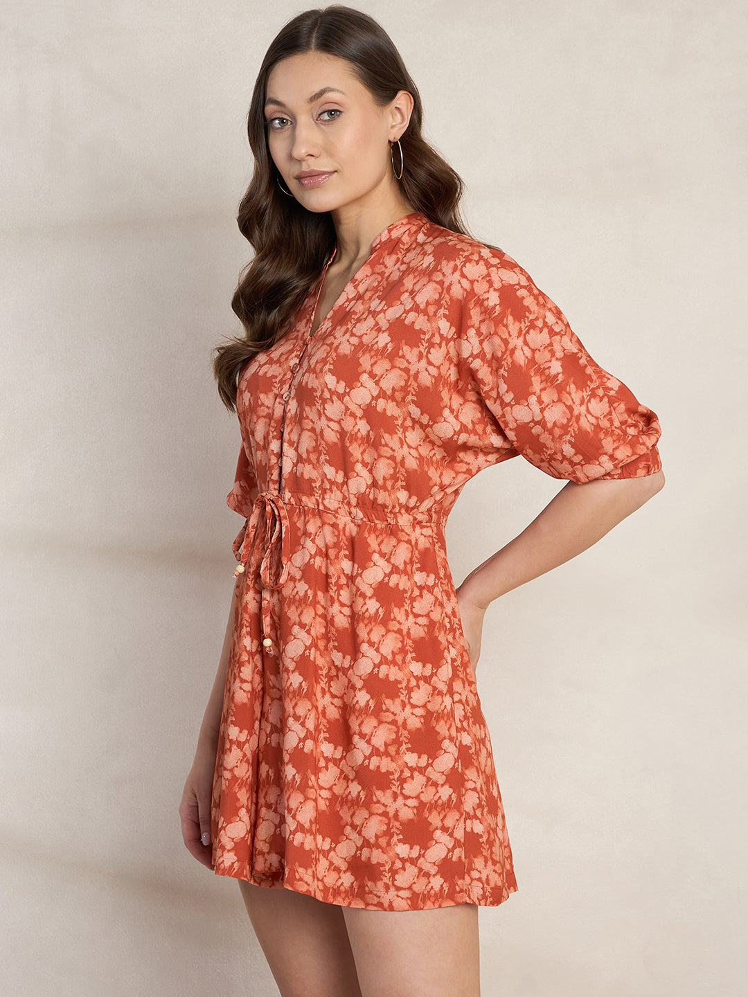 Orange Floral Print Playsuit