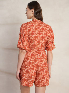 Orange Floral Print Playsuit