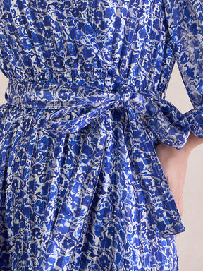 Blue Floral Lurex Wrap Maxi Dress