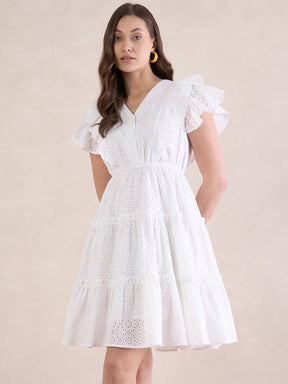 White Ruffle Tiered Mini Dress