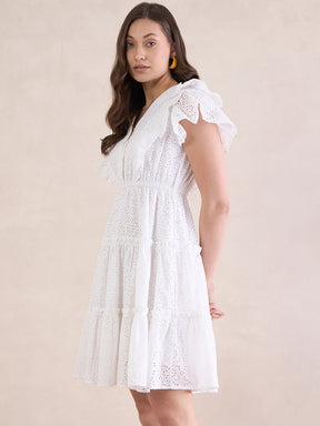 White Ruffle Tiered Mini Dress
