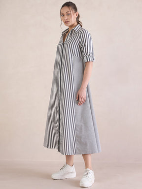 Black And White Button Down Shirt Maxi Dress