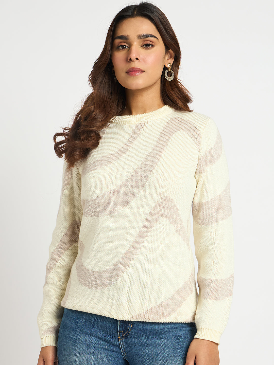 Beige Melange Abstract Sweater