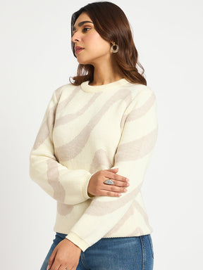 Beige Melange Abstract Sweater