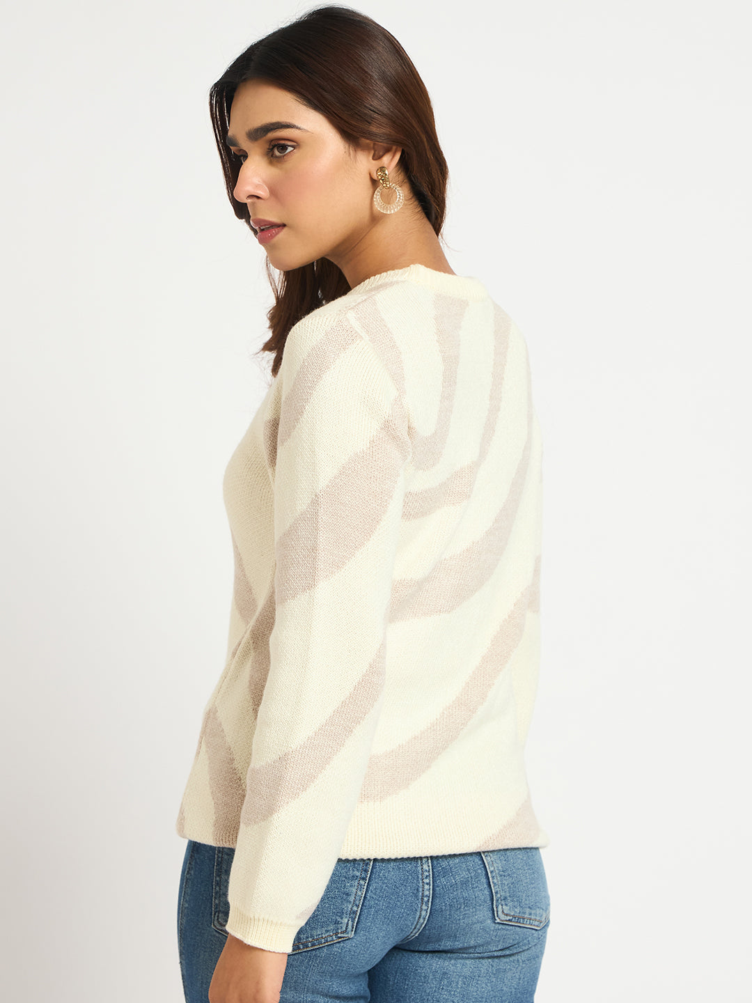 Beige Melange Abstract Sweater