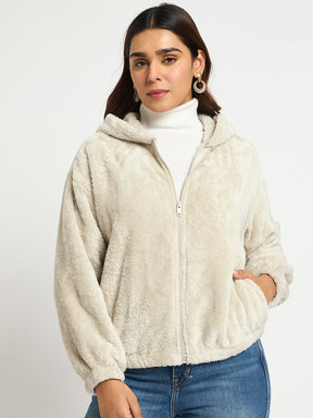 Light Grey Zip-Up Fur Hoodie