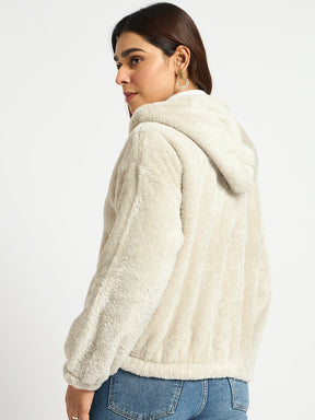 Light Grey Zip-Up Fur Hoodie