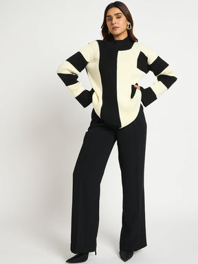 Black & White Colorblock Knitted Sweater