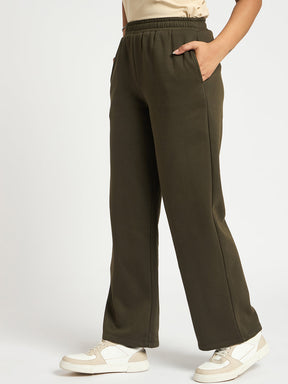 Olive Straight Fit Fleece Track Pants