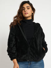 Black Zip-Up Fur Hoodie