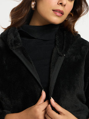 Black Zip-Up Fur Hoodie