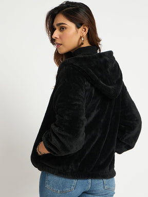 Black Zip-Up Fur Hoodie