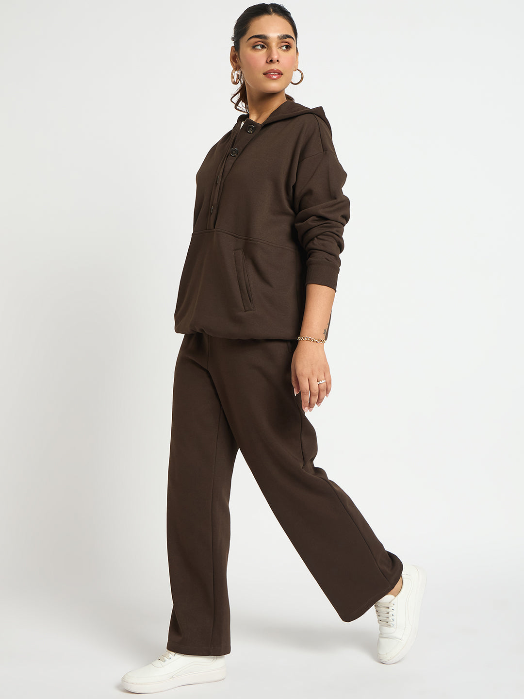 Coffee Brown Straight Fit Fleece Track Pants