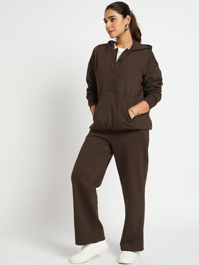 Coffee Brown Straight Fit Fleece Track Pants