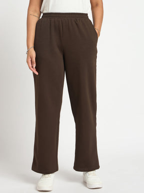 Coffee Brown Straight Fit Fleece Track Pants