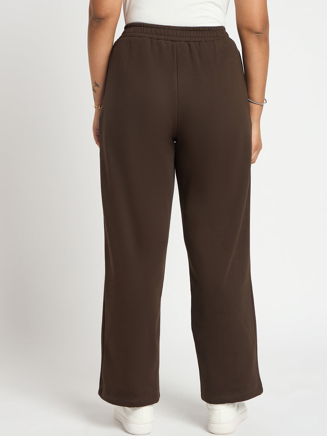 Coffee Brown Straight Fit Fleece Track Pants