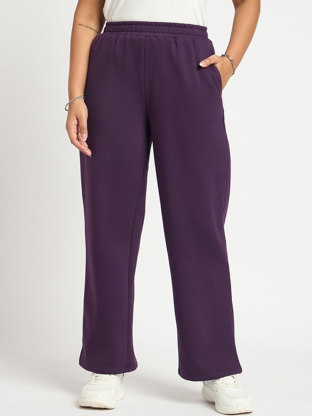 Purple Straight Fit Fleece Track Pants