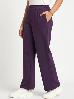 Purple Straight Fit Fleece Track Pants