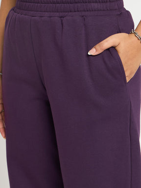 Purple Straight Fit Fleece Track Pants