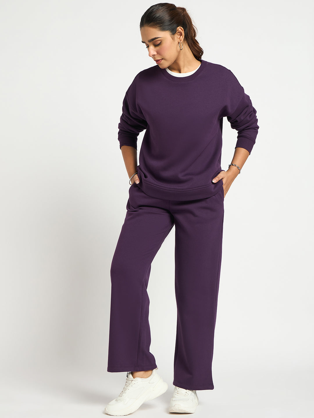 Purple Straight Fit Fleece Track Pants