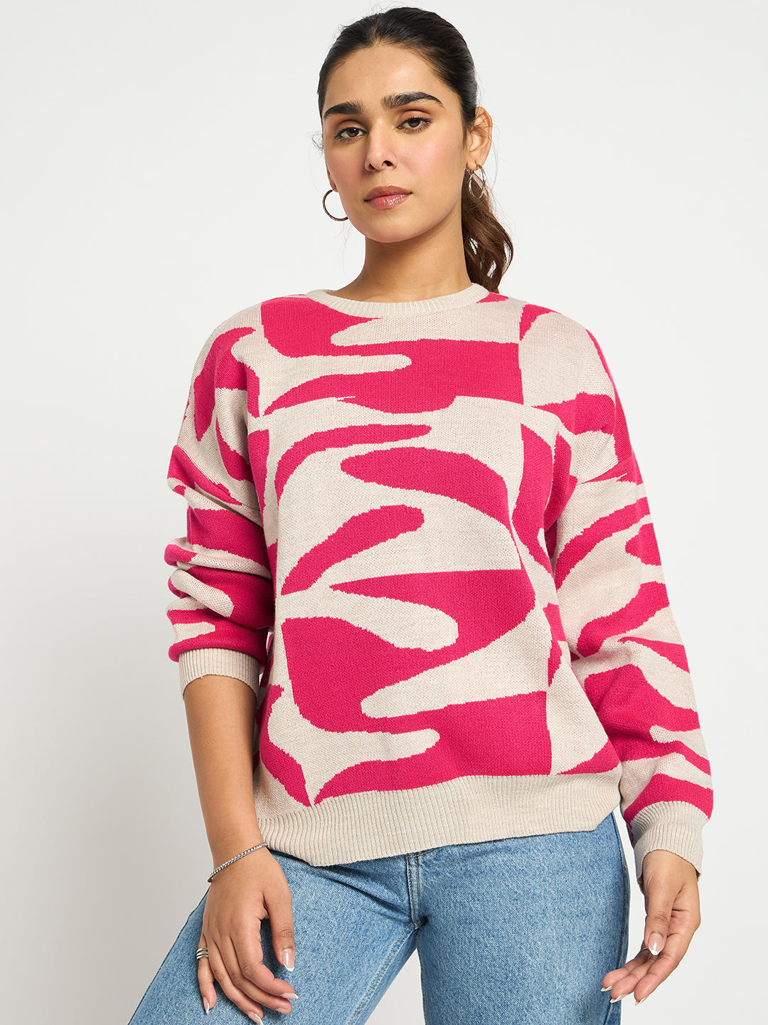 Pink And Beige Abstract Sweater