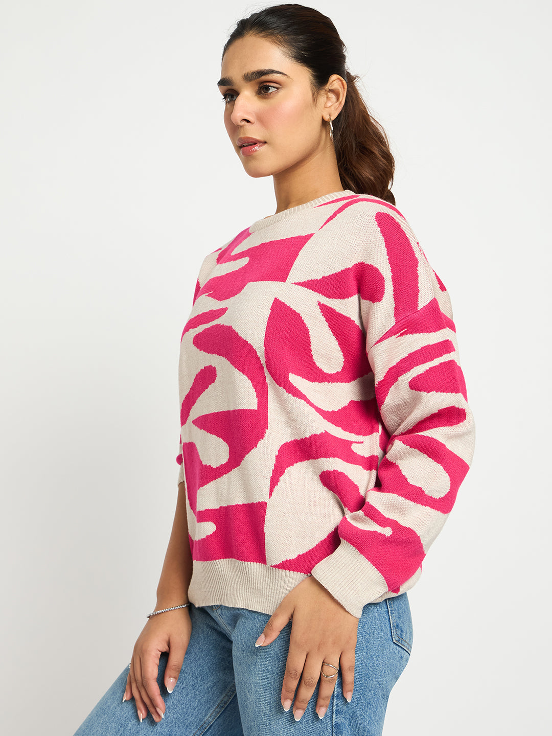 Pink And Beige Abstract Sweater