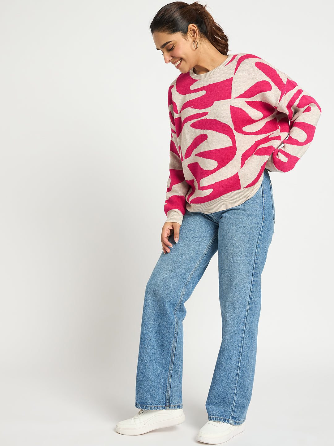 Pink And Beige Abstract Sweater