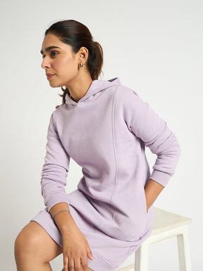 Lilac Fleece Hooded Sweatshirt Dress