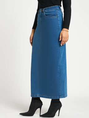 Navy Blue Denim Maxi Skirt