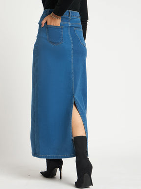 Navy Blue Denim Maxi Skirt