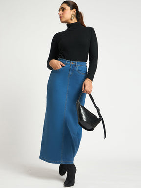 Navy Blue Denim Maxi Skirt