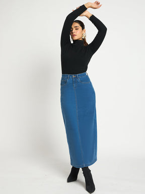 Navy Blue Denim Maxi Skirt