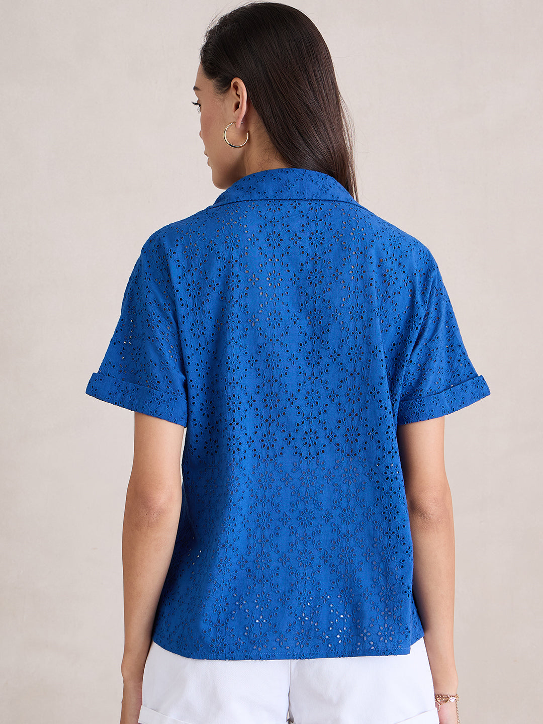 Cobalt Blue Cotton Schiffli Shirt