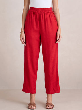 Red Linen Blend Pant