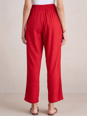 Red Linen Blend Pant