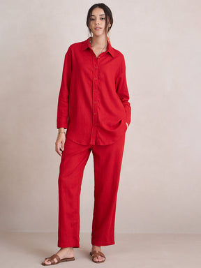 Red Linen Blend Shirt