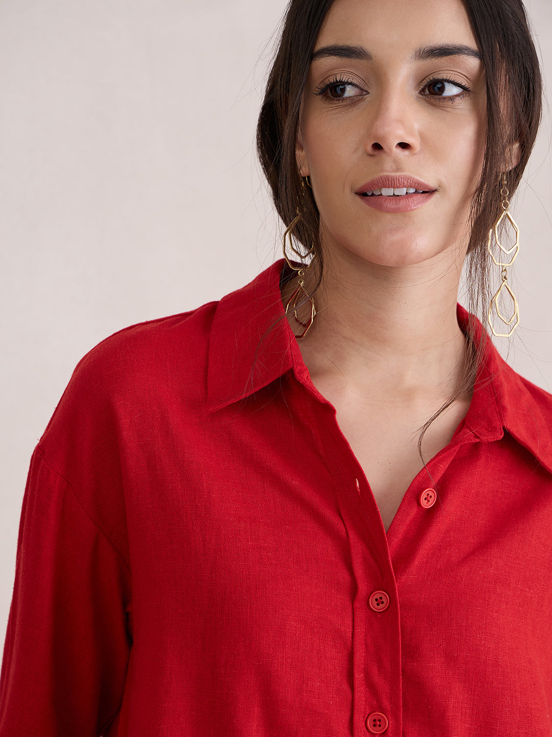 Red Linen Blend Shirt