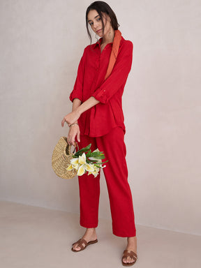 Red Linen Blend Pant