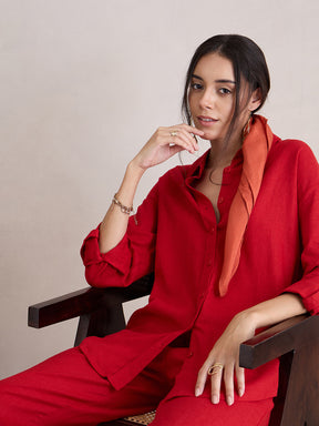 Red Linen Blend Shirt