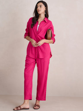 Pink Linen Blend Pant