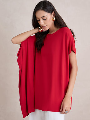 Red Knit Oversize  Asymmetrical Top