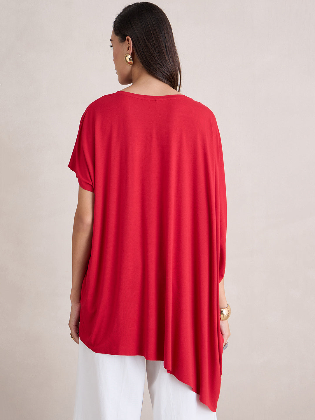 Red Knit Oversize  Asymmetrical Top