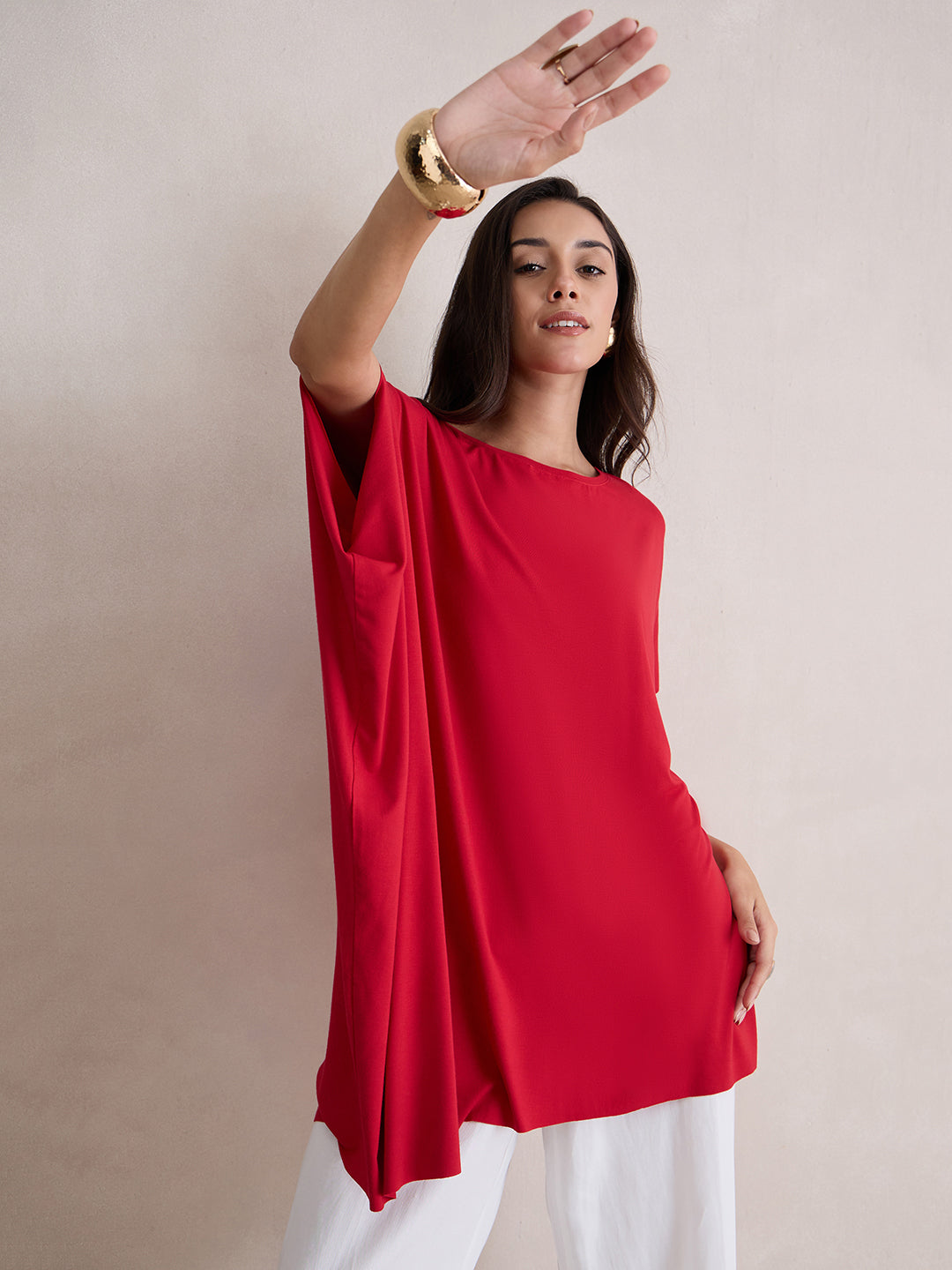 Red Knit Oversize  Asymmetrical Top