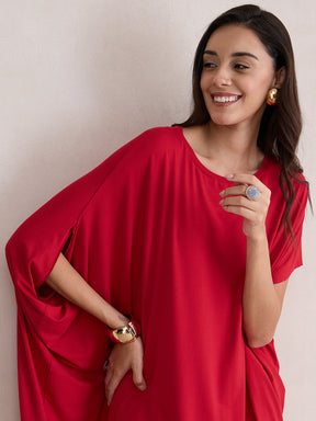 Red Knit Oversize  Asymmetrical Top