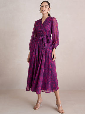 Wine Paisley Print Wrap Maxi Dress