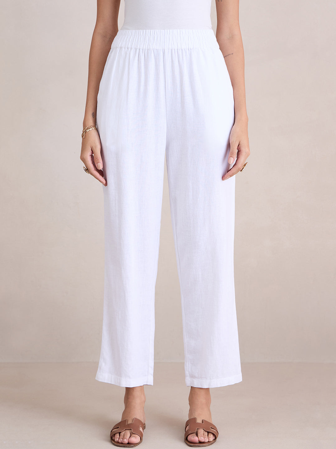 White Linen Blend Pant