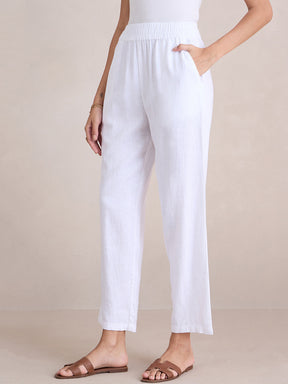 White Linen Blend Pant